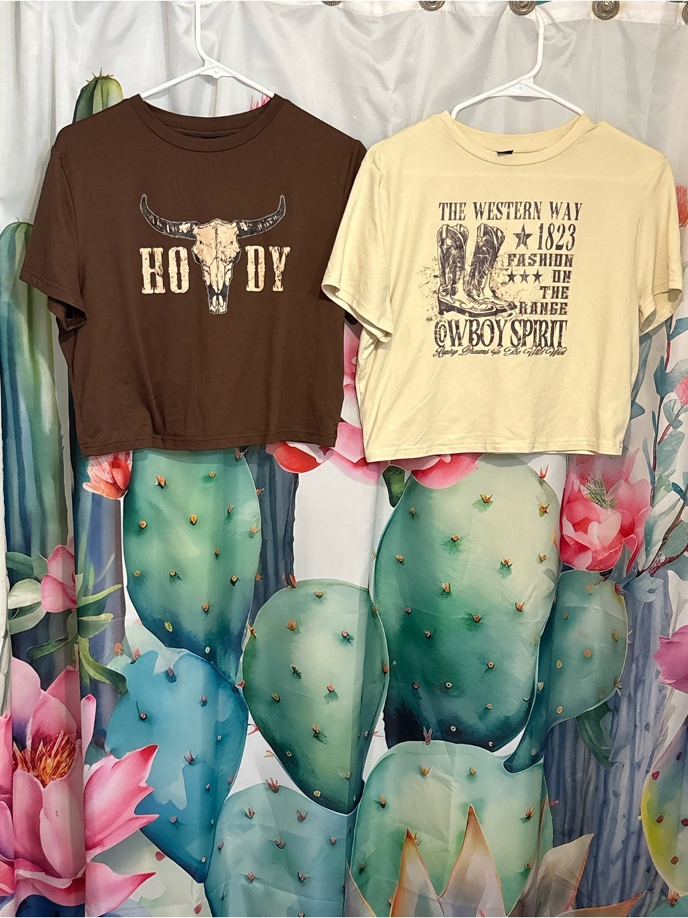 Women’s XL Western Graphic Print Knit Crew Neck Crop T-Shirt 2-Pack